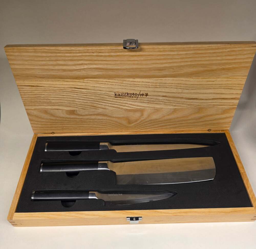 Kamikoto 3 Piece Kitchen Knife Set with Wooden Presentation Storage Box